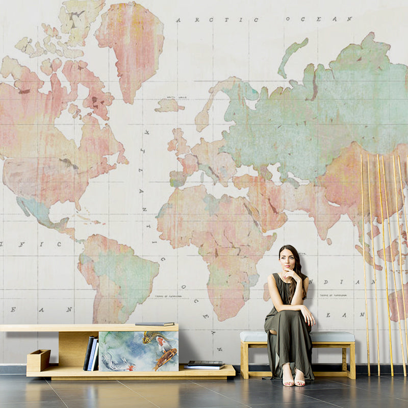 Fresh Green World Map Mural Wallpaper for Restaurant Decoration, Non-Woven Material Green Clearhalo 'Wall Decor' 'Wall Mural' 930967