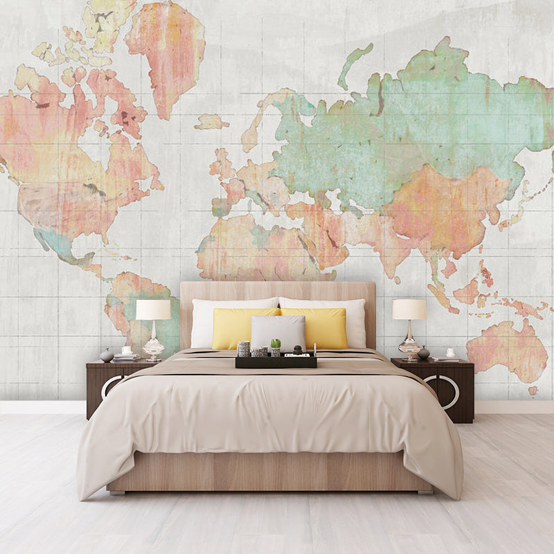 Fresh Green World Map Mural Wallpaper for Restaurant Decoration, Non-Woven Material Clearhalo 'Wall Decor' 'Wall Mural' 930969