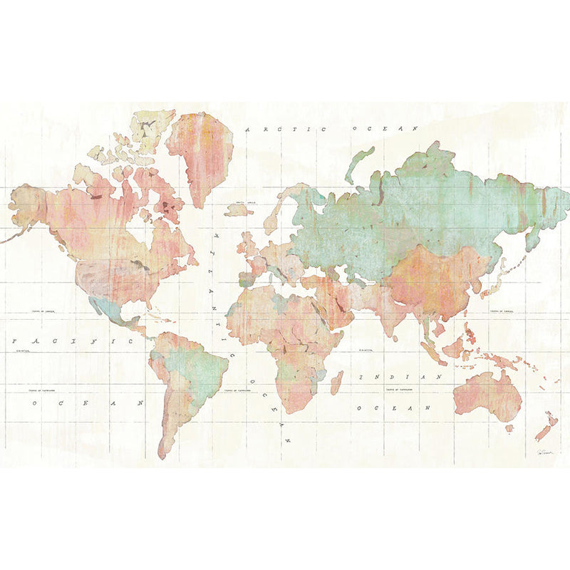 Fresh Green World Map Mural Wallpaper for Restaurant Decoration, Non-Woven Material Clearhalo 'Wall Decor' 'Wall Mural' 930970