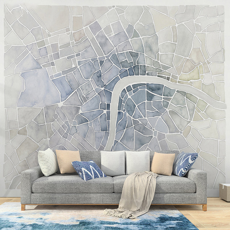 City Street Map Wall Art in Blue, Contemporary Wall Mural for Accent Wall Blue Clearhalo 'Wall Decor' 'Wall Mural' 930972