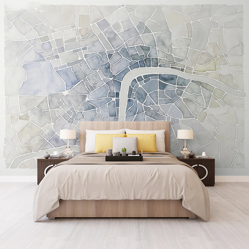 City Street Map Wall Art in Blue, Contemporary Wall Mural for Accent Wall Clearhalo 'Wall Decor' 'Wall Mural' 930973