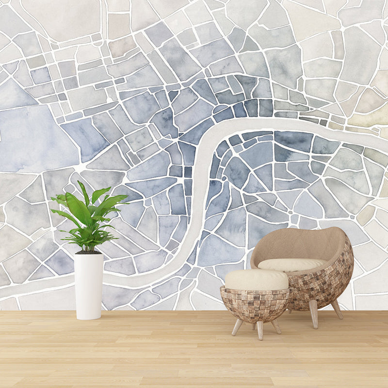 City Street Map Wall Art in Blue, Contemporary Wall Mural for Accent Wall Clearhalo 'Wall Decor' 'Wall Mural' 930974