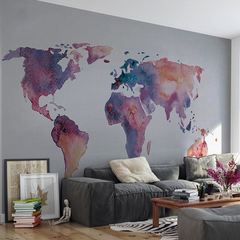 Moisture-Resistant World Map Mural Non-Woven Fabric Modern Wall Art for Reading Room Clearhalo 'Wall Decor' 'Wall Mural' 930983