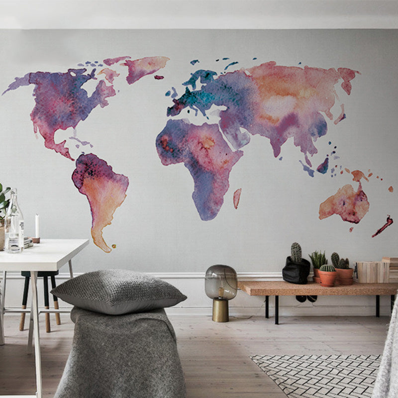 Moisture-Resistant World Map Mural Non-Woven Fabric Modern Wall Art for Reading Room Clearhalo 'Wall Decor' 'Wall Mural' 930984