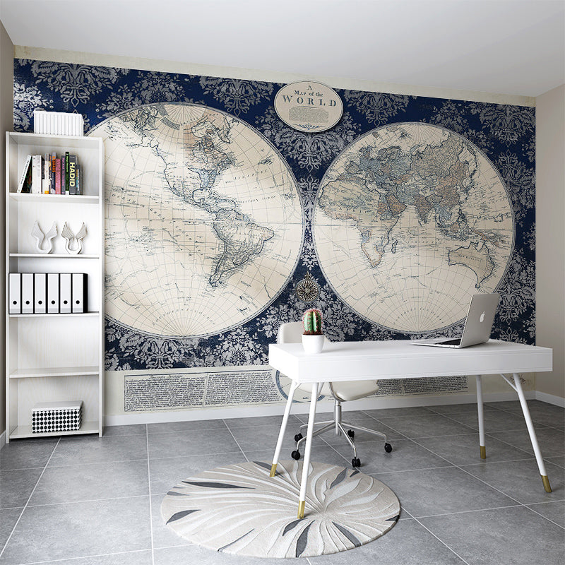 Full World Map Wall Art Nostalgic Novelty Mural Wallpaper in Light Color, Custom-Made Clearhalo 'Wall Decor' 'Wall Mural' 931014