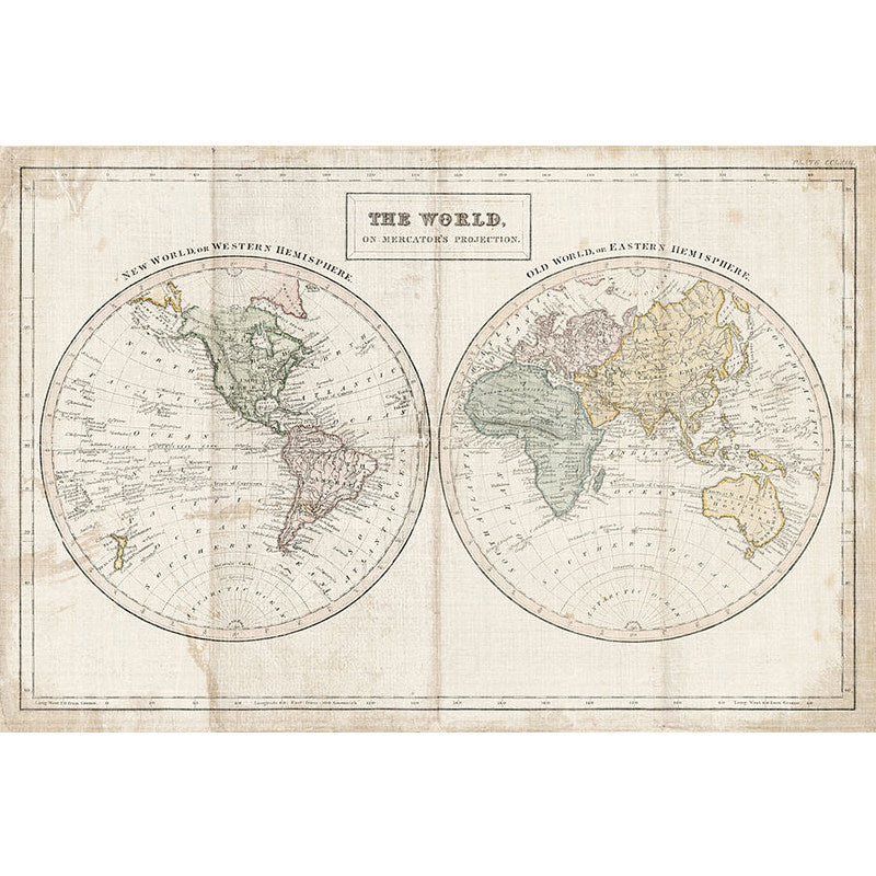 Full World Map Wall Art Nostalgic Novelty Mural Wallpaper in Light Color, Custom-Made Clearhalo 'Wall Decor' 'Wall Mural' 931020