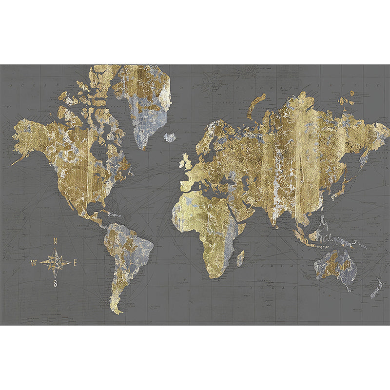 Gold World Map Mural Water-Resistant Wall Decor for Accent Wall Clearhalo 'Wall Decor' 'Wall Mural' 931025