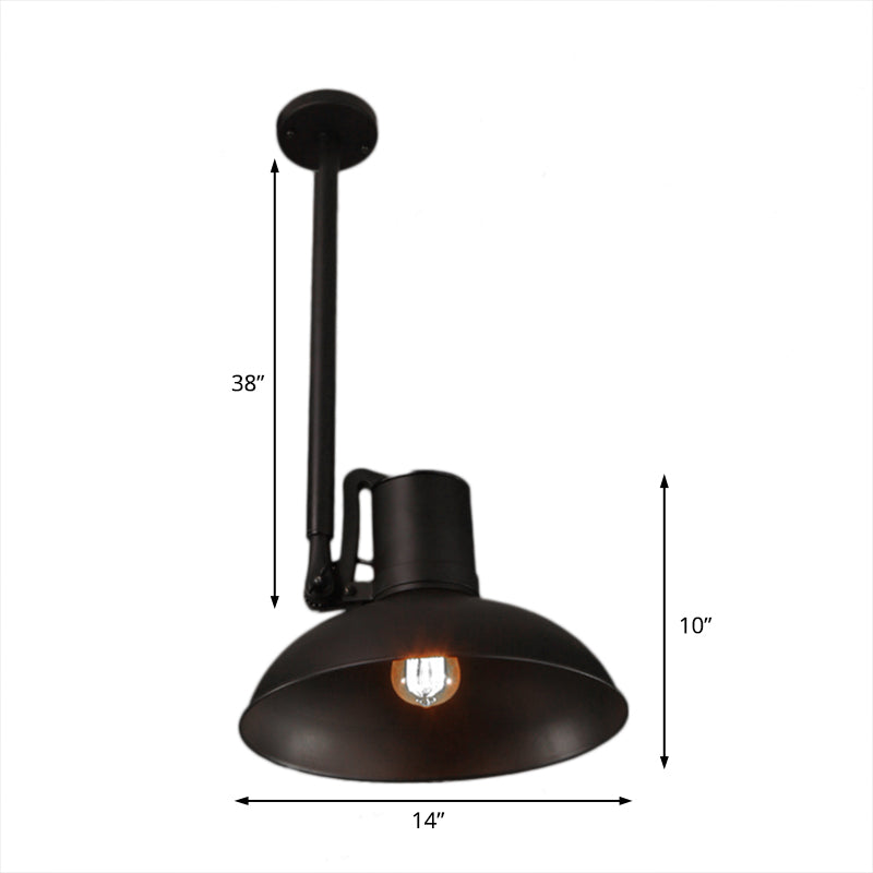 Retro Stylish Bowl Shade Ceiling Fixture 1 Light Metal Angle Adjustable Pendant Light in Matte Black Clearhalo 'Art Deco Pendants' 'Black' 'Cast Iron' 'Ceiling Lights' 'Ceramic' 'Crystal' 'Industrial Pendants' 'Industrial' 'Metal' 'Middle Century Pendants' 'Pendant Lights' 'Pendants' 'Rustic Pendants' 'Tiffany' Lighting' 93693