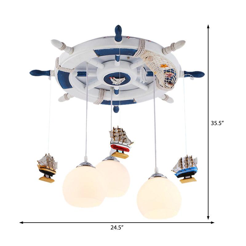 Anchor Bedroom Hanging Lights Glass 3 Bulbs Cartoon Hanging Pendant Light Fixture in White Clearhalo 'Ceiling Lights' 'Pendant Lights' 'Pendants' Lighting' 93970