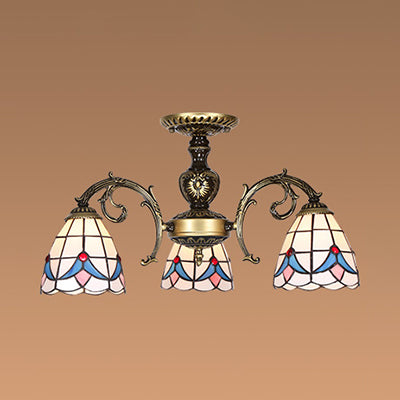 Magnolia Ceiling Chandelier Stained Glass 3 Lights Vintage Tiffany Indoor Lighting for Bedroom Clearhalo 'Ceiling Lights' 'Chandeliers' 'Close To Ceiling Lights' 'Close to ceiling' 'Glass shade' 'Glass' 'Semi-flushmount' 'Tiffany close to ceiling' 'Tiffany' Lighting' 94843