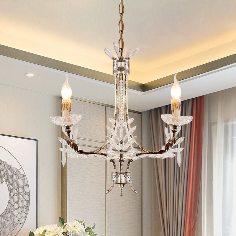 3 Heads Candelabra Pendant Chandelier Antiqued Rust Finish Ice Crystal Hanging Ceiling Light Clearhalo 'Ceiling Lights' 'Chandeliers' Lighting' options 959686