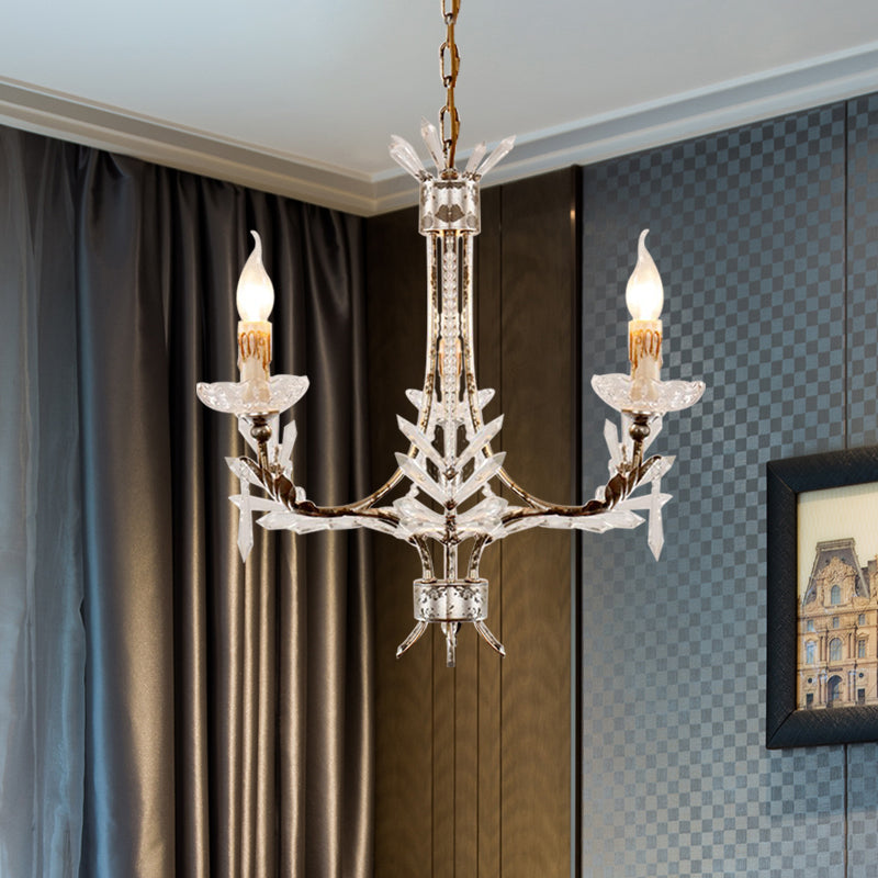 3 Heads Candelabra Pendant Chandelier Antiqued Rust Finish Ice Crystal Hanging Ceiling Light Clearhalo 'Ceiling Lights' 'Chandeliers' Lighting' options 959687