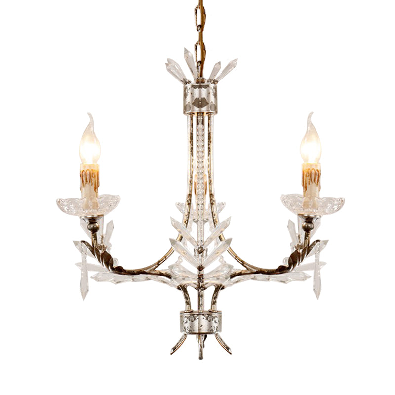 3 Heads Candelabra Pendant Chandelier Antiqued Rust Finish Ice Crystal Hanging Ceiling Light Clearhalo 'Ceiling Lights' 'Chandeliers' Lighting' options 959688