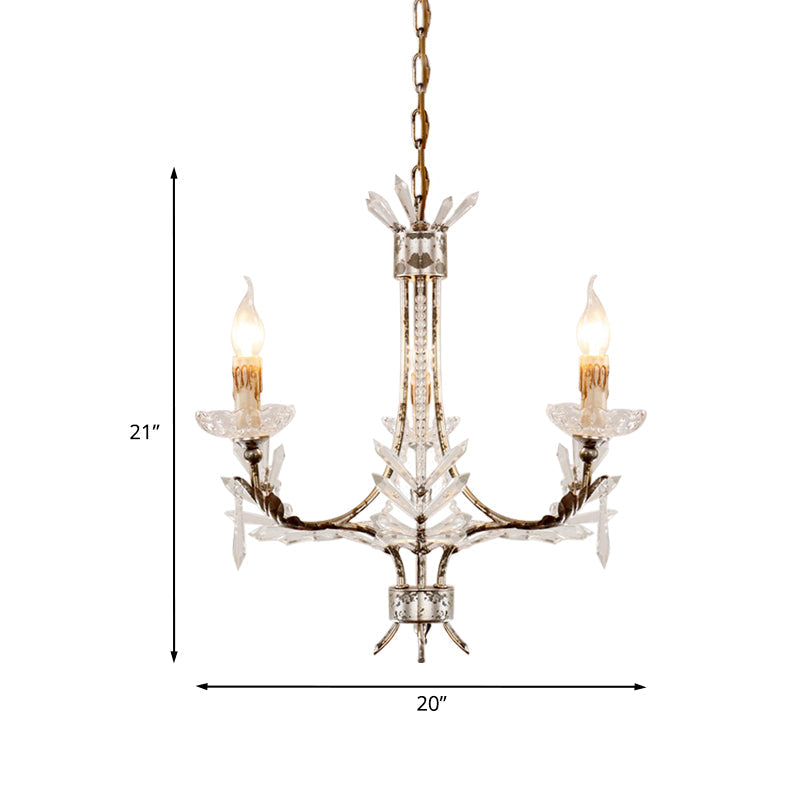 3 Heads Candelabra Pendant Chandelier Antiqued Rust Finish Ice Crystal Hanging Ceiling Light Clearhalo 'Ceiling Lights' 'Chandeliers' Lighting' options 959689