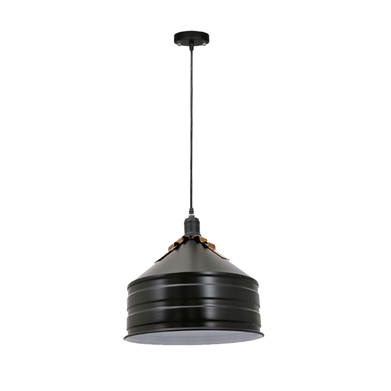 Black Drum Shade Ceiling Hanging Lamp Industrial Metal 1 Light Bedroom Pendant Ceiling Light Clearhalo 'Art Deco Pendants' 'Black' 'Cast Iron' 'Ceiling Lights' 'Ceramic' 'Crystal' 'Industrial Pendants' 'Industrial' 'Metal' 'Middle Century Pendants' 'Pendant Lights' 'Pendants' 'Rustic Pendants' 'Tiffany' Lighting' 95976