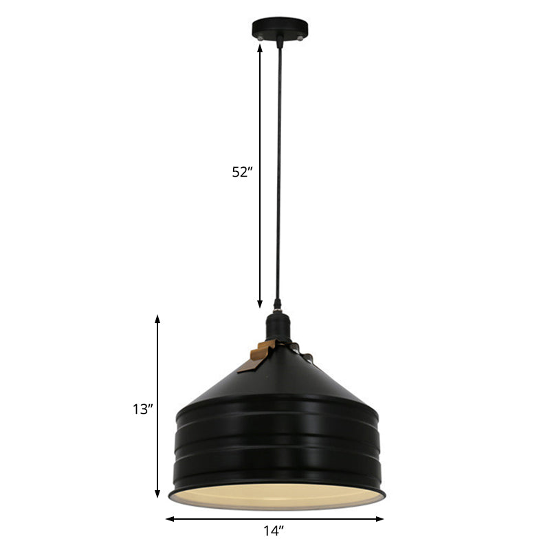 Black Drum Shade Ceiling Hanging Lamp Industrial Metal 1 Light Bedroom Pendant Ceiling Light Clearhalo 'Art Deco Pendants' 'Black' 'Cast Iron' 'Ceiling Lights' 'Ceramic' 'Crystal' 'Industrial Pendants' 'Industrial' 'Metal' 'Middle Century Pendants' 'Pendant Lights' 'Pendants' 'Rustic Pendants' 'Tiffany' Lighting' 95977