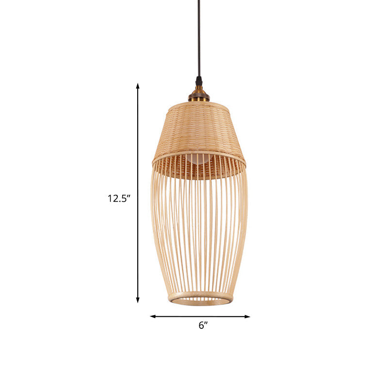 Bamboo Rattan Oval Suspension Light Asian Style 1 Light Hanging Ceiling Lamp in Beige Clearhalo 'Ceiling Lights' 'Pendant Lights' 'Pendants' Lighting' 960016