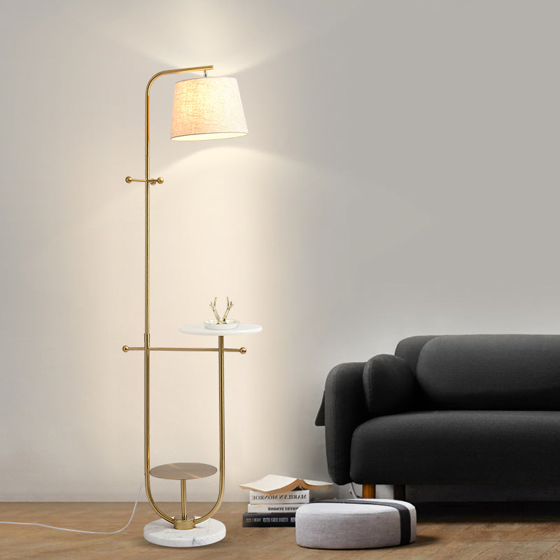 Curved Arm Standing Table Light Modernist Metal 1 Head Gold Finish Fabric Floor Lamp Gold Clearhalo 'Floor Lamps' 'Lamps' Lighting' 960046