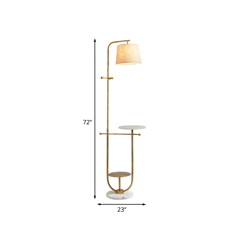 Curved Arm Standing Table Light Modernist Metal 1 Head Gold Finish Fabric Floor Lamp Clearhalo 'Floor Lamps' 'Lamps' Lighting' 960049