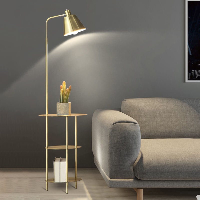 Modernism 1 Bulb Standing Light with Metal Shade Gold Finish Cone Floor Table Lamp Gold Clearhalo 'Floor Lamps' 'Lamps' Lighting' 960114