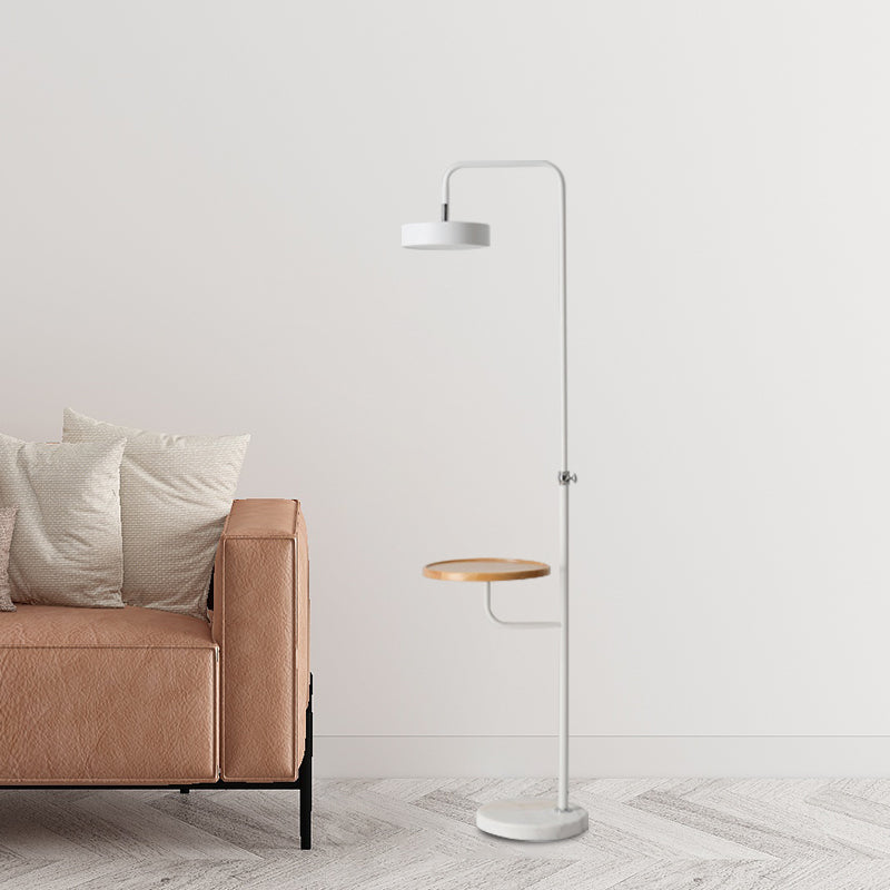 White Finish Circle Floor Desk Lamp Modernism LED Metal Standing Light with Marble Base White Clearhalo 'Floor Lamps' 'Lamps' Lighting' 960126