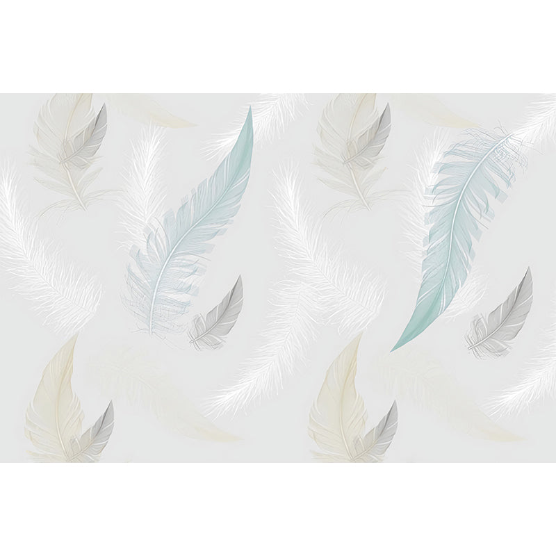 Full Size Feather Wall Art in Grey and Blue Non-Woven Fabric Mural Wallpaper for Home Decoration, Made to Measure Clearhalo 'Wall Decor' 'Wall Mural' 961378