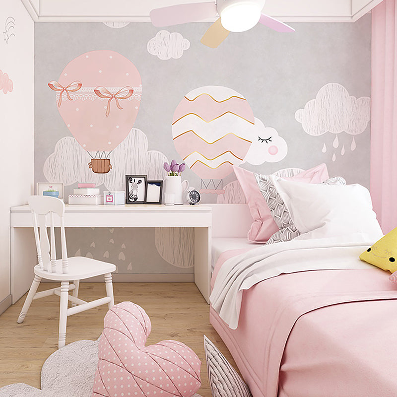 Giant Balloon and Sky Mural for Kid's Bedroom Cartoon Style Wall Decor for Children Clearhalo 'Wall Decor' 'Wall Mural' 961483