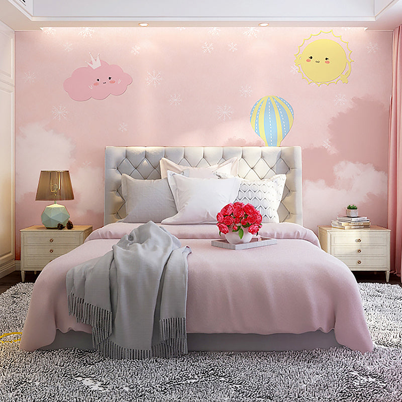 Full Illustration Minimalist Mural Wallpaper for Children with Balloon and Cloud in Pink and White Clearhalo 'Wall Decor' 'Wall Mural' 961489