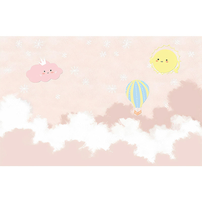 Full Illustration Minimalist Mural Wallpaper for Children with Balloon and Cloud in Pink and White Clearhalo 'Wall Decor' 'Wall Mural' 961492