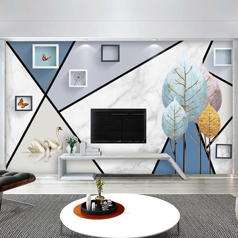 Extra Large Nordic Wall Art Grey and Blue Color Block Mural Wallpaper, Custom Size Available Clearhalo 'Wall Decor' 'Wall Mural' 961495