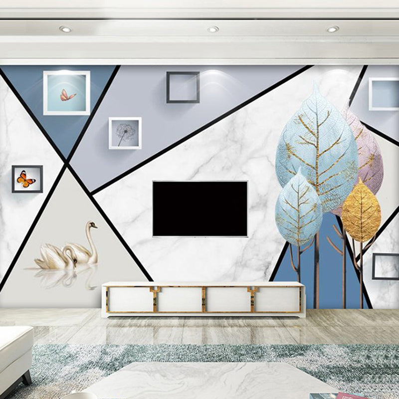 Extra Large Nordic Wall Art Grey and Blue Color Block Mural Wallpaper, Custom Size Available Clearhalo 'Wall Decor' 'Wall Mural' 961496