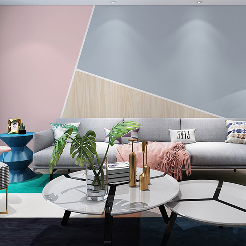 Contemporary Color Block Mural Wallpaper in Blue and Pink Home Decoration Wall Covering, Made to Measure Pink-Blue Clearhalo 'Wall Decor' 'Wall Mural' 961512