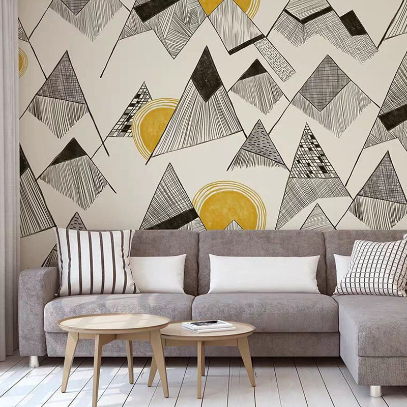 Grey and Yellow Triangle Mural Stain-Resistant Wall Covering for Accent Wall Gray-Yellow Clearhalo 'Wall Decor' 'Wall Mural' 961518