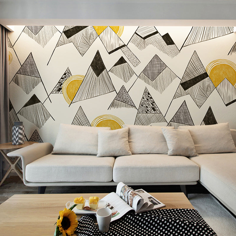 Grey and Yellow Triangle Mural Stain-Resistant Wall Covering for Accent Wall Clearhalo 'Wall Decor' 'Wall Mural' 961519