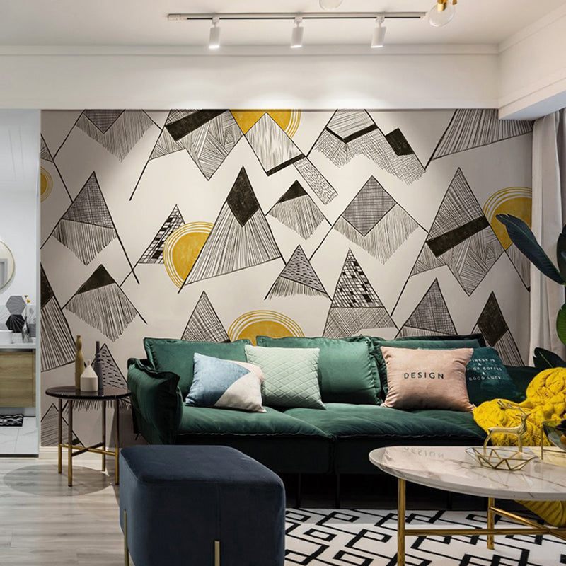 Grey and Yellow Triangle Mural Stain-Resistant Wall Covering for Accent Wall Clearhalo 'Wall Decor' 'Wall Mural' 961520