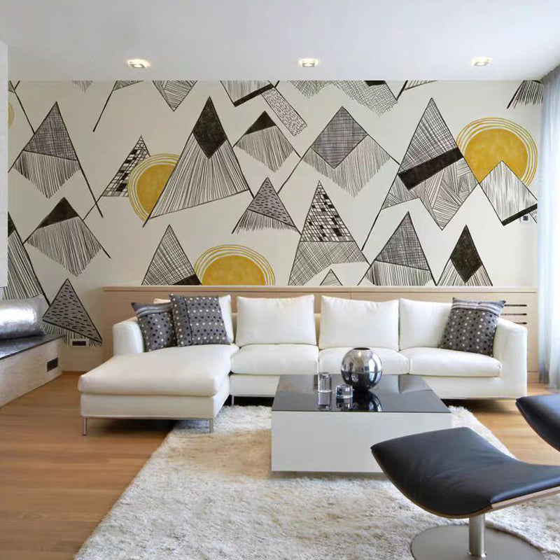 Grey and Yellow Triangle Mural Stain-Resistant Wall Covering for Accent Wall Clearhalo 'Wall Decor' 'Wall Mural' 961521