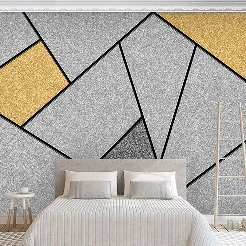 Extra Large Nordic Wall Art Grey and Yellow Geometries Mural Wallpaper, Custom-Printed Gray-Yellow Clearhalo 'Wall Decor' 'Wall Mural' 961530