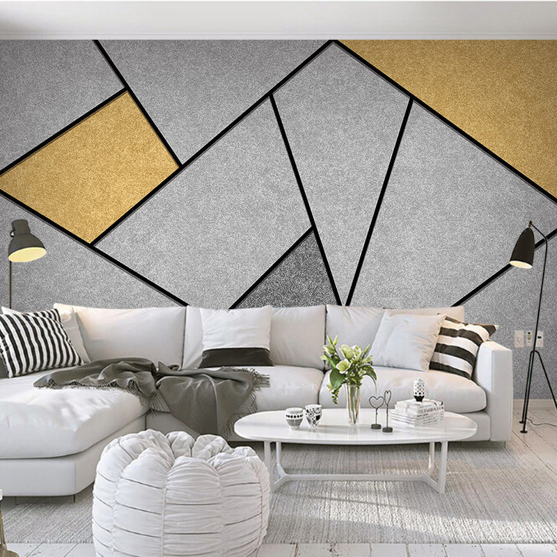 Extra Large Nordic Wall Art Grey and Yellow Geometries Mural Wallpaper, Custom-Printed Clearhalo 'Wall Decor' 'Wall Mural' 961531