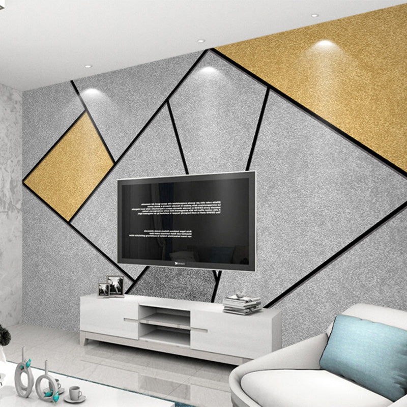 Extra Large Nordic Wall Art Grey and Yellow Geometries Mural Wallpaper, Custom-Printed Clearhalo 'Wall Decor' 'Wall Mural' 961532