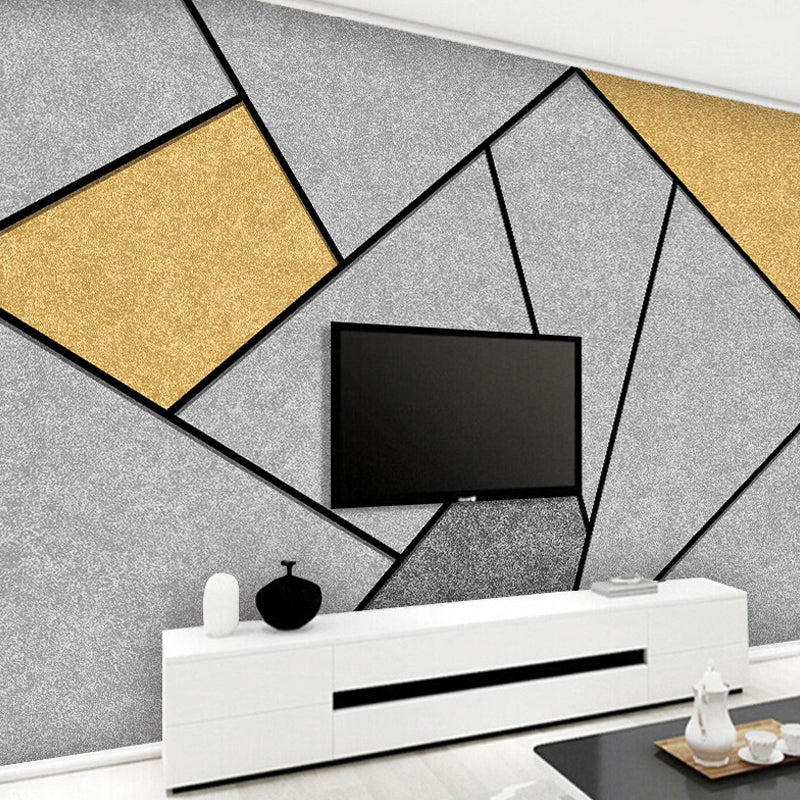 Extra Large Nordic Wall Art Grey and Yellow Geometries Mural Wallpaper, Custom-Printed Clearhalo 'Wall Decor' 'Wall Mural' 961533