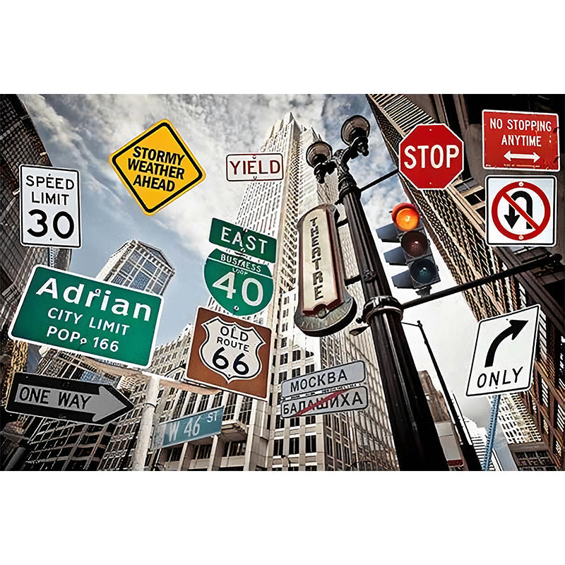 Custom Photo Style Modern Mural for Decoration with Traffic Sign in Multi-Color Clearhalo 'Wall Decor' 'Wall Mural' 961588