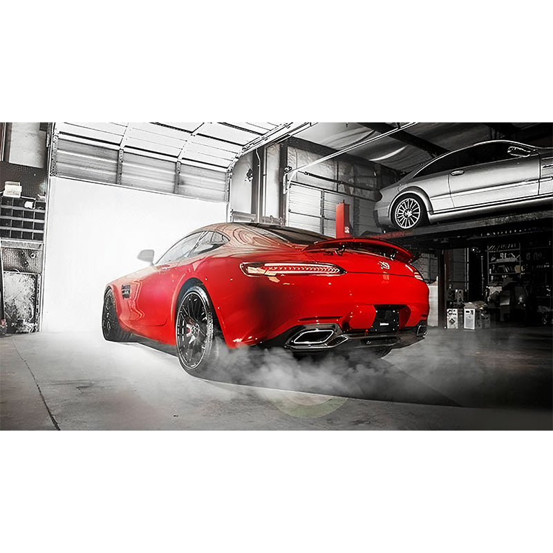 Red Car and Factory Wall Mural Stain-Resistant Wall Art for Car Shop Clearhalo 'Wall Decor' 'Wall Mural' 961666