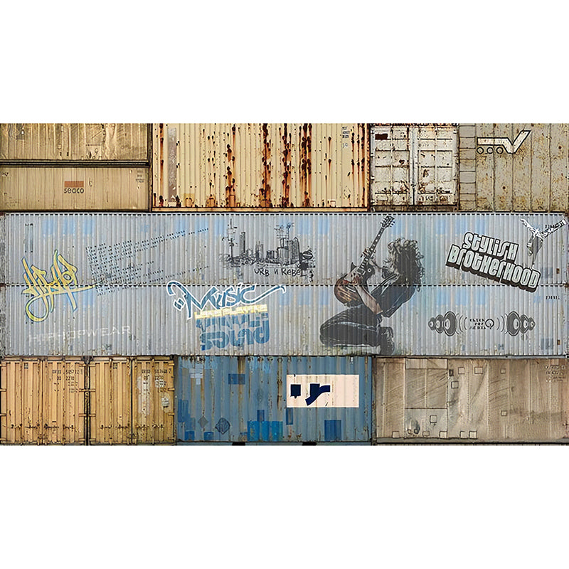 Extra Large Vintage Wall Decor Blue Container and Music Mural, Custom Size Available Clearhalo 'Wall Decor' 'Wall Mural' 961791