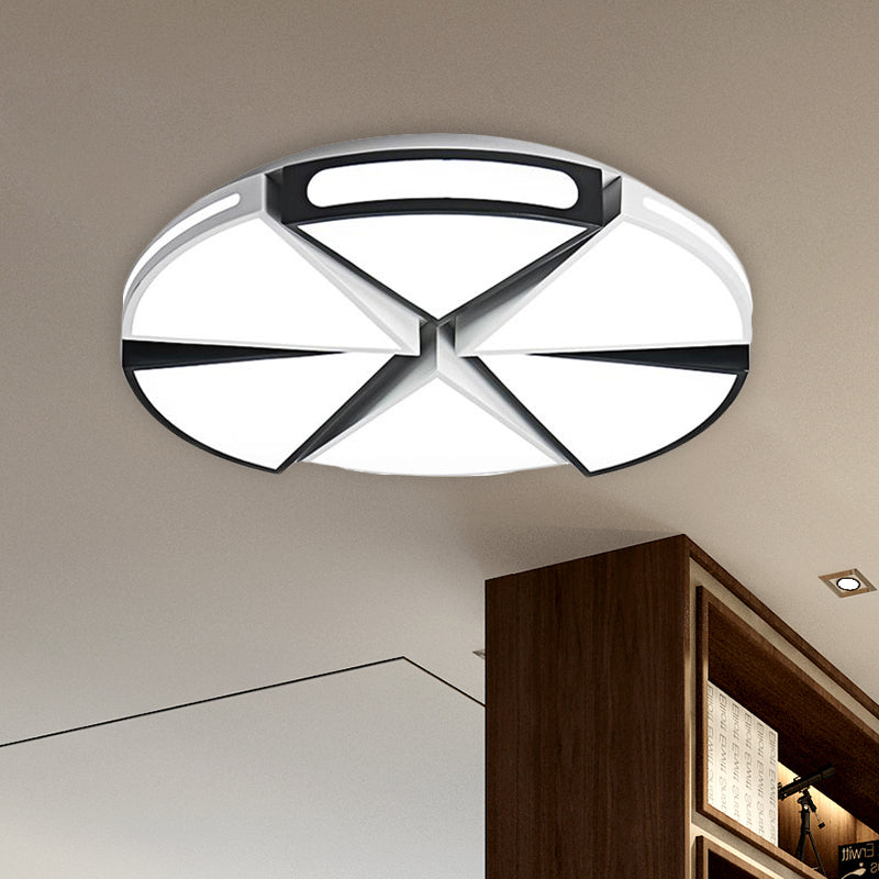 Triangle Flush Light with Round Shade Minimalism Acrylic Warm/White Light LED Living Room Flush Pendant Light in Black/White, 16