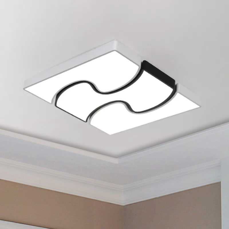 White Squared Flush Mount Fixture Modernist Style LED White Flush Mount Lighting for Living Room, 16.5