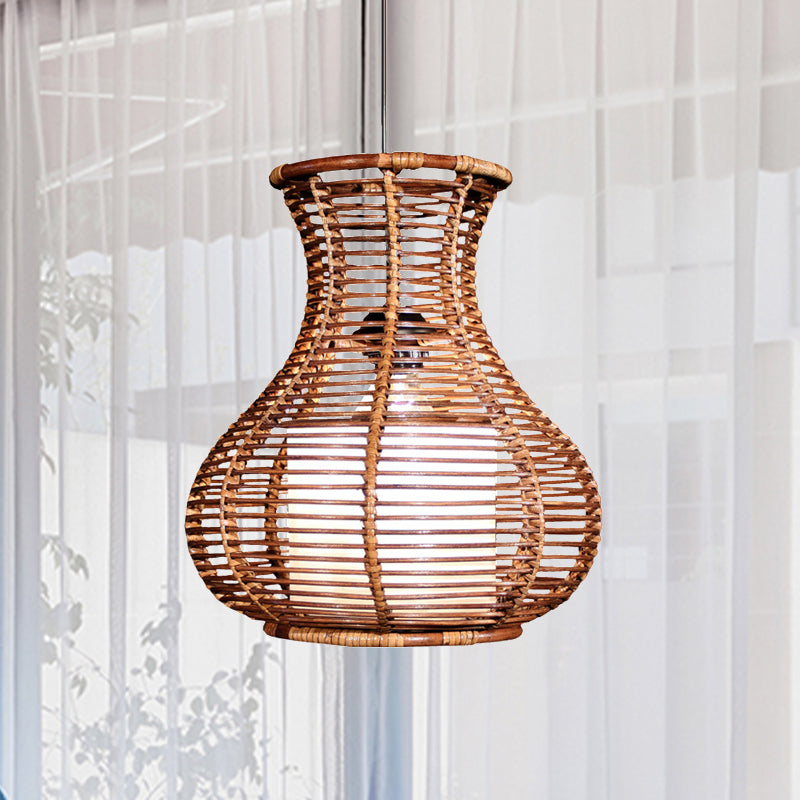 Japanese Vase Rattan Hanging Light Fixture 1-Light Suspension Pendant in Brown for Restaurant Cafe Clearhalo 'Ceiling Lights' 'Pendant Lights' 'Pendants' Lighting' 962036