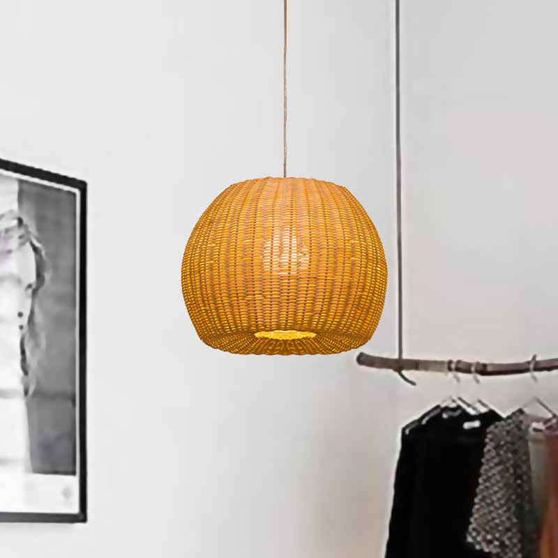 Dome Handwoven Rattan Hanging Pendant Contemporary 1-Bulb Beige Suspension Light for Restaurant Clearhalo 'Ceiling Lights' 'Pendant Lights' 'Pendants' Lighting' 962043