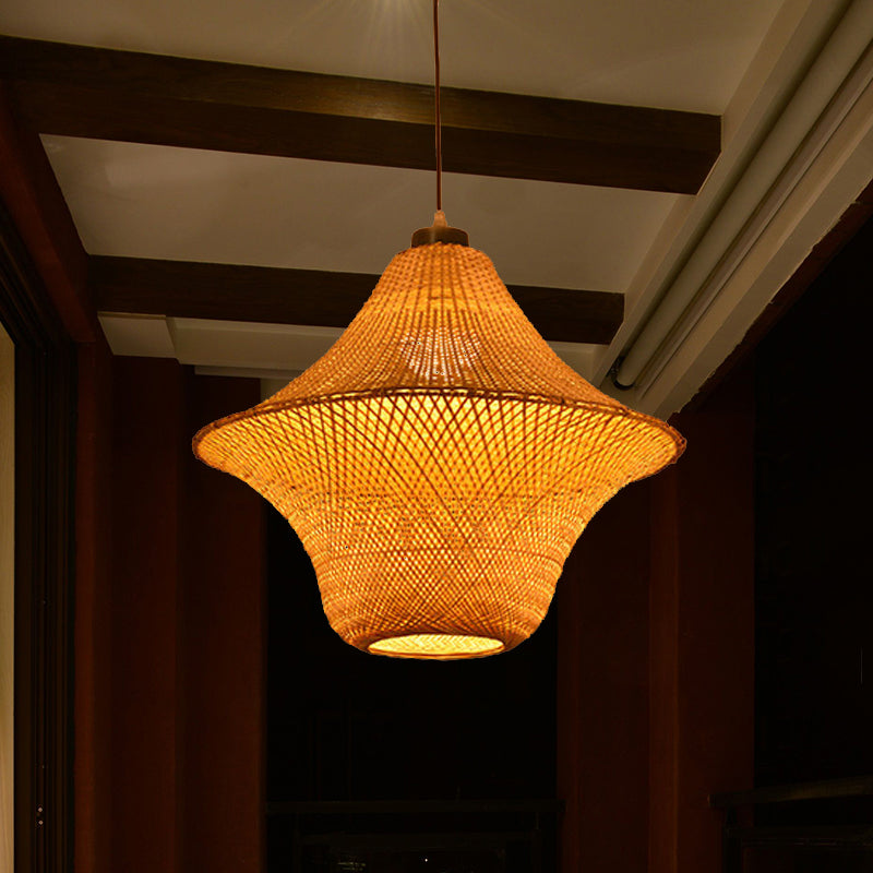 Hand Made Bamboo Lantern Pendant Light Asian Single Bulb Hanging Lamp for Restaurant Clearhalo 'Ceiling Lights' 'Pendant Lights' 'Pendants' Lighting' 962046