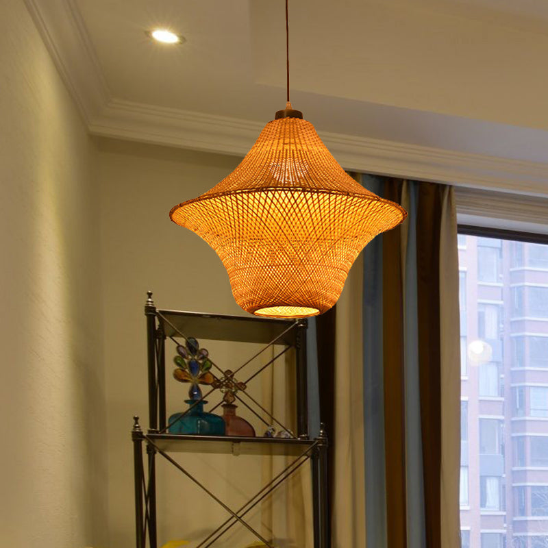 Hand Made Bamboo Lantern Pendant Light Asian Single Bulb Hanging Lamp for Restaurant Clearhalo 'Ceiling Lights' 'Pendant Lights' 'Pendants' Lighting' 962047