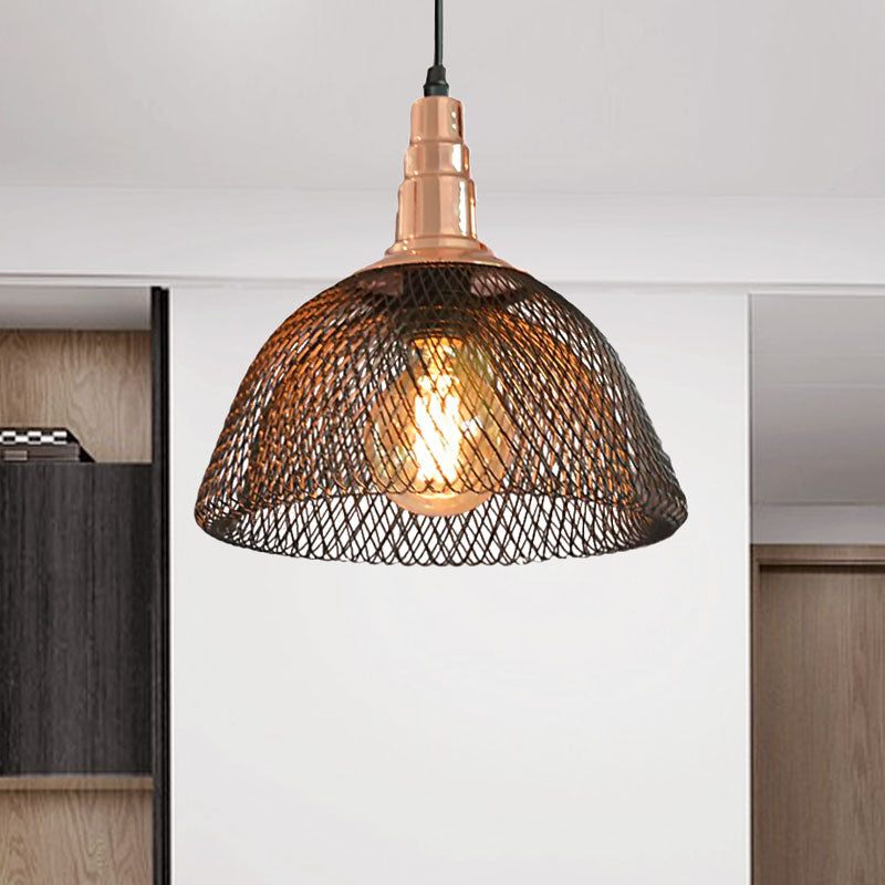 Metal Black Pendant Light Dome Mesh Single Light Industrial Ceiling Hanging Light Clearhalo 'Art Deco Pendants' 'Black' 'Cast Iron' 'Ceiling Lights' 'Ceramic' 'Crystal' 'Industrial Pendants' 'Industrial' 'Metal' 'Middle Century Pendants' 'Pendant Lights' 'Pendants' 'Rustic Pendants' 'Tiffany' Lighting' 962276